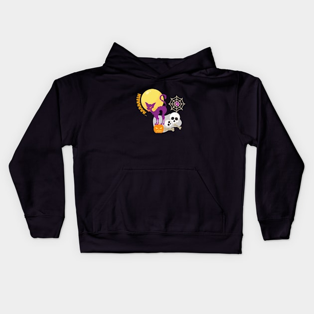 Cat in the Halloween night Kids Hoodie by GROOVYUnit